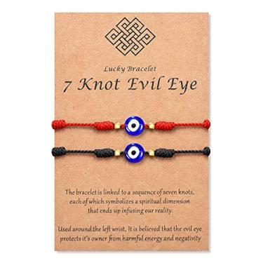 Imagem de Tarsus (Ver.3) Pulseiras com 7 nós, olho turco, cordão vermelho, amuleto ajustável para mulheres e homens, 10 inches, Nylon