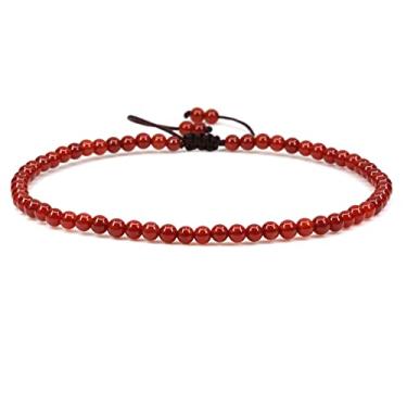 Imagem de Keleny Tornozeleira elástica com pingente redondo de pedra natural de 4 mm para mulheres, corda marrom ajustável de 21 a 28 cm, Pedra, Ágata,