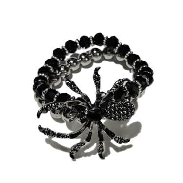Imagem de Izpack Pulseira com contas de aranha de terror Halloween cristal punk zircônia cúbica bola esticada declaração declaração pulseira vintage festival festa feriado joias presentes para mulheres melhores