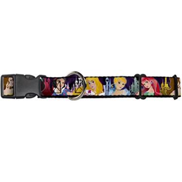Imagem de Buckle-Down Coleira para cães martingale – Poses das Princesas Disney/Silhuetas de Castelo Roxos/Multicolorido – 3,8 cm de largura – Serve para pescoços de 40,6 a 58,4 cm – Médio