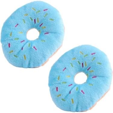 Imagem de 2 peças de brinquedo de pelúcia em forma de rosquinha azul, brinquedos engraçados para cães, adorável brinquedo de som estridente em forma de donut para mastigar animais de estimação, brinquedo de