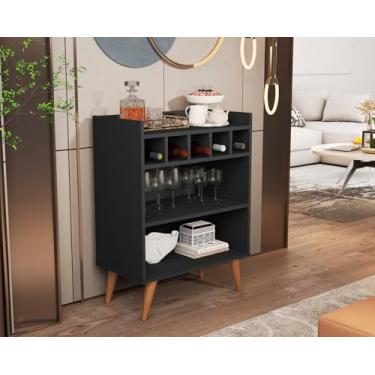 Imagem de Aparador Bancada Bar Sala Nicho Adega Garrafa Decoração Hall de Entrada Buffet Armário Balcão para Cozinha Cantinho do Café Retrô Intense - Preto