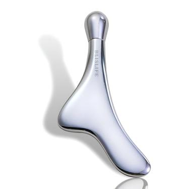 Imagem de BLISLIFE Massagem com rolo de olhos e ferramenta Gua Sha, desbota inchaço e olheiras, reduz linhas finas e rugas, cuidados com a pele facial, massageador de creme para os olhos com rolo de metal