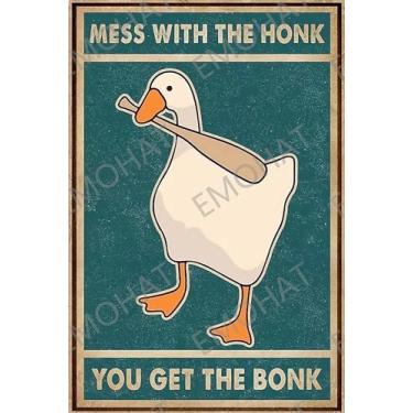 Imagem de Placas de Pôster de Metal Placa de Lata de Metal Goose Mess With The Honk You Get The Bonk para Casa Cozinha Restaurante Café Bar Decoração de Parede Arte Bar Fundo Decoração de Parede 8X12"