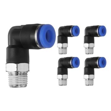 Imagem de HARFINGTON 5 peças de encaixe push to connect cotovelo macho 1/4 polegada tubo OD x 1/8 polegada NPT rosca plástico conexão rápida mangueira de ar kit de encaixe pneumático conector de bloqueio de