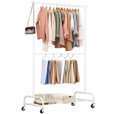 Imagem de SLEEPING LAMB Suporte de Roupas Duplo Resistente com Rodas - Suporte de Metal para Pendurar Casacos, Camisas (Branco)