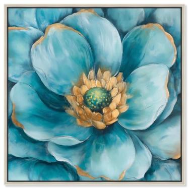Imagem de Art Remedy Arte de flores em tela azul-petróleo Agave, moldura prateada, 76 cm x 76 cm