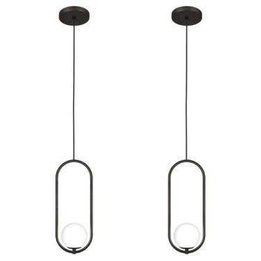 Imagem de Kit 2 Luminária Pendente Teto Lustre Arco Globo Quarto Preto - Singlel