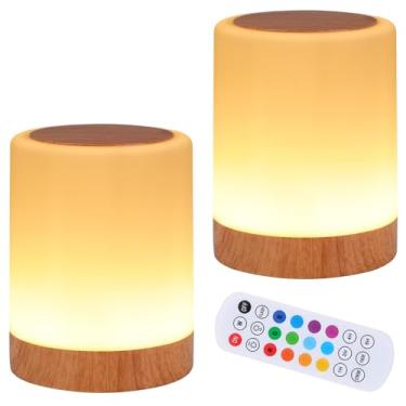 Imagem de OORUN Luminária de mesa de cabeceira sensível ao toque, 13 cores RGB e 5 brilho, lâmpada de mesa recarregável por USB, luz regulável com controle remoto com mudança de cor RGB, lâmpada portátil para