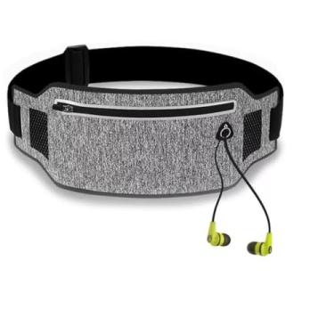 Imagem de Pochete Corrida Fitness Slim Cintura Antifurto Money Viagem Doleira Água Porta Celular Documento Treino Academia Caminhada Bike Celular (Cinza/Preto)