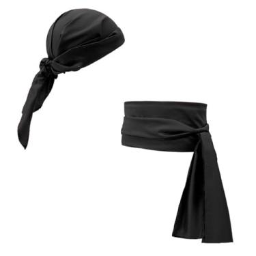 Imagem de KIPSSMLSE Fantasia de pirata feminina conjunto de acessórios de pirata bandana chapéu lenço de cabeça cinto de pirata para homens e mulheres roupa de pirata