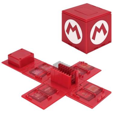 Imagem de GEEKRIA Game Card Case Compatible with Nintendo Switch, Large Capacity Game Card Organizer with 16 Game Card Slots, Deformable Expandable Game Card Holder, Cube Portable Card Storage Box (Red)