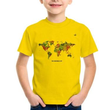 Imagem de Camiseta Infantil Mapa mundi mosaico - Foca na Moda, Amarelo, 8