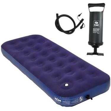 Imagem de Colchao inflavel solteiro camping + bomba de ar manual 30cm com 3 bico
