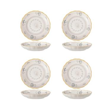 Imagem de Conjunto criativo de tigela e prato personalizados de estilo japonês, tigela de cerâmica doméstica e tigela de sopa - prato de 20 cm - Mo Shang Hua Kai - 4 pacotes