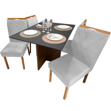Imagem de Mesa de Jantar Helo 120x90cm em Veludo com 4 Cadeiras California Poliman Cor Grafite com Assento Prata