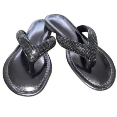Imagem de Sandália Rasteirinha Feminina Chinelo de Dedo Strass Confortável Ônix Forma Pequena) (Preta Ônix, BR, Adulto, Numérico, M, 36)