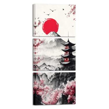 Imagem de Tela de parede de arte japonesa Fuji Flor de cerejeira Pagode Pintura Sala de Estar Quarto Decoração de Parede Vermelho Preto 30,5 x 40,6 cm
