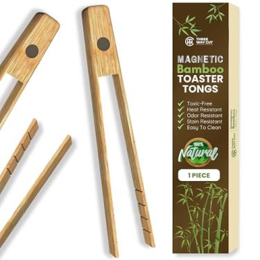 Imagem de Pinças de torradeira com ímã | utensílios de cozinha para cozinhar e segurar pão de bolo de bacon de torrada | 20 cm de comprimento natural sem bambu tóxico, Bamboo, 1