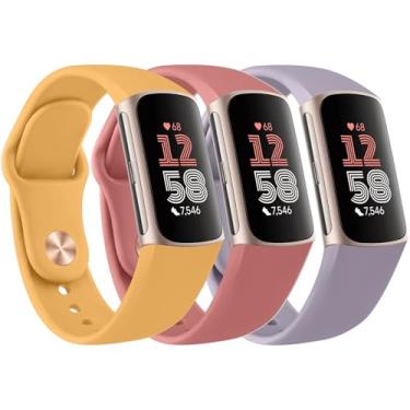Imagem de Amzpas Pulseiras para Fitbit Charge 6 para mulheres e homens, pacote com 3, pulseira esportiva de silicone macio ajustável à prova d'água para Fitbit Charge 5