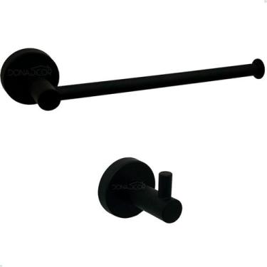 Imagem de Kit Toalheiro Preto Fosco Porta Toalha De Rosto Mãos Reto E Cabide Gan