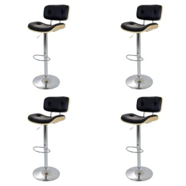 Imagem de Kit 04 Banquetas Alta Giratória Lux Wood Estofada de Luxo para Cozinha Americana, Bar, Balcão e Área Gourmet Preta