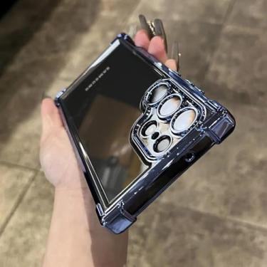 Imagem de HPQWN Para S24 Ultra Luxury Plating Armor Clear Case Capa protetora à prova de choque (para S24 Ultra/azul)