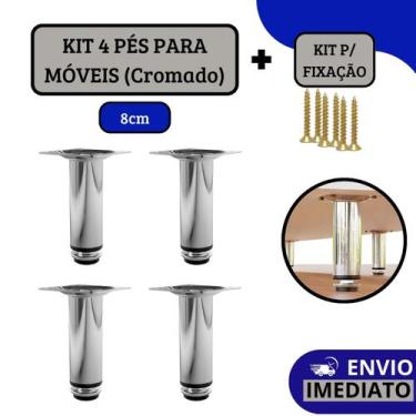 Imagem de Kit 4 Pé Para Móveis Armários Regulável Redondo Cromado 8cm - HD Ferra