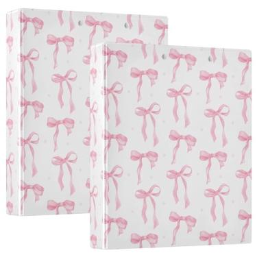 Imagem de Vuiyean Fichário de laço rosa coquete de 3,8 cm com prancheta e bolsos, fichário de capa dura de fita dura com 3 anéis, pasta de arquivo grande resistente para material escolar de escritório, comporta