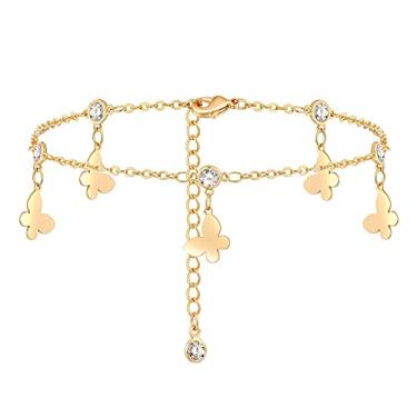 Imagem de MYEARS Tornozeleira feminina de ouro com pingente delicado corrente de pé banhada a ouro 14 K verão praia simples linda joia presente, Metal, Zircônia cúbica,