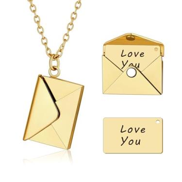 Imagem de Viskmdi Colar envelope com mensagem para mulheres, colar de aço inoxidável, carta de amor, colar I Love You, pequeno medalhão festivais, joias de aniversário para mãe, esposa, namorada, Aço inoxidável
