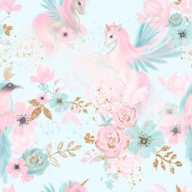 Imagem de Papel De Parede Adesivo Rosa Azul Unicornios Quarto 10m