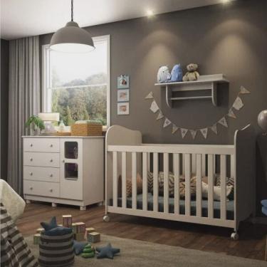 Imagem de Quarto de Bebê com Berço Cômoda com Janela e Prateleira 100% mdf Uli Móveis Peroba