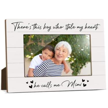 Imagem de Porta-retrato There's This Boy Who Stole My Heart Grandma He Calls Me Mimi, molduras de madeira 10 x 15 cm para avó, molduras de mesa para fotos Mimi, presentes para avó, FS575