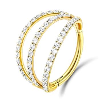 Imagem de Beautidots 1 peça 18G argola de nariz G23 ouro titânio triplo CZ helix torre concha cartilagem daith tragus brincos segmento articulado piercing narina septo clicker lábio anel 12 mm
