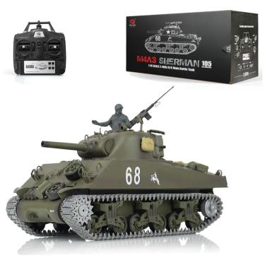 Imagem de Tanque M4A3 Sherman de Controle Remoto com Trilhos de Metal, Torre Giratória Infravermelha para Adultos, Wheelfun