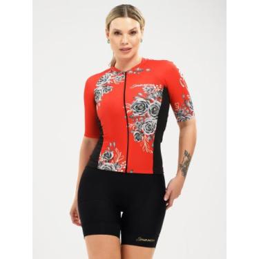 Imagem de Camisa Para Ciclismo Feminina Flowers Vermelho Savancini (3306), M