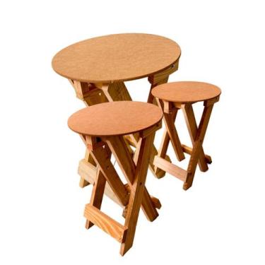 Imagem de Conjunto De Mesa Jantar Bistrô Varanda Madeira Pinus Com Banquetas P/ 