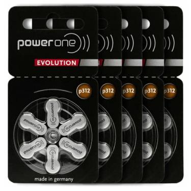 Imagem de Baterias para aparelho auditivo PowerOne Evolution Size 312 - 1,45 V zinco ar com vida útil melhorada da bateria (30 baterias)