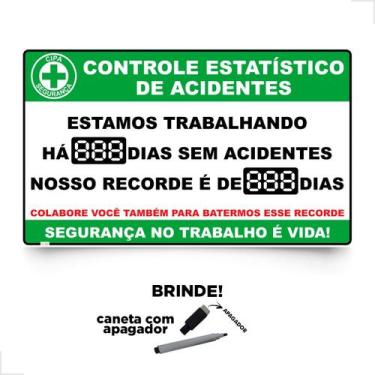 Imagem de Placa Controle De Acidentes CIPA C/ Caneta 100x60cm ACM - Placa forte
