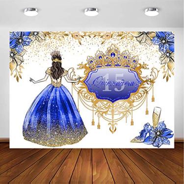 Imagem de Avezano Cenário de aniversário de 15 anos de quinze anos para meninas, doces, 15 anos, Miss Quince Party Decoration Photography Background azul-marinho e dourado, vestido coroa, princesa, quinze anos