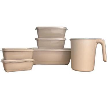 Imagem de Kit 5 Pote Retangular Tampa Com 1 Jarra Plastico Livre Bpa - Casa Bell