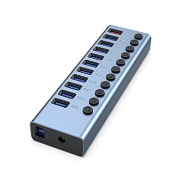 Imagem de Divisor USB 3.0 de liga de alumínio, 11 portas, 10 portas, hub USB estendido, 1 porta, carregamento rápido, fonte de alimentação externa 12V4A