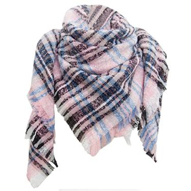 Imagem de Cachecol xadrez macio quente tartan capa cobertor lenços moda envelope, White Navy Red, free size