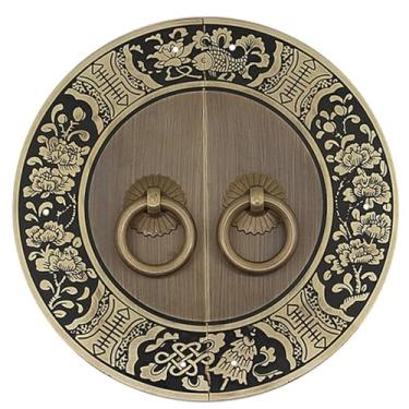 Imagem de SJHDUNBW Aldrava de porta chinesa retrô para móveis de madeira maciça, alça de cobre, estante antiga, redondo, furo único, puxador de armário de cobre puro