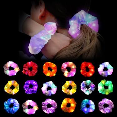 Imagem de Piklodo 18 Peças De Elásticos Iluminados, Cabelo Led Para Mulheres E Meninas, Elástico Colorido Neon, 3 Modos Luz, Acessórios Que Brilham No Escuro Festa Do Pijama Com Luzes Neon
