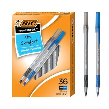Imagem de BIC Canetas esferográficas redondas Stic Grip Xtra Comfort, cores sortidas, ponta média (1,2 mm), pacote com 36 unidades, canetas de escrita perfeitas com aderência macia para excelente conforto e
