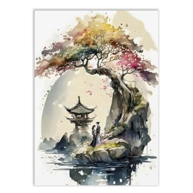 Imagem de Placa Decorativa Pintura Japonesa Casal Decoração Poster Quarto Sala