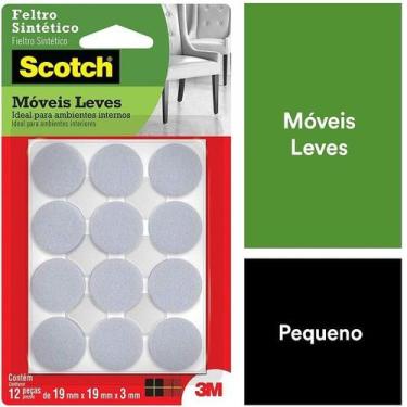 Imagem de Feltro Adesivo Cadeira Redondo P 19MM com 12 SCOTCH 3M