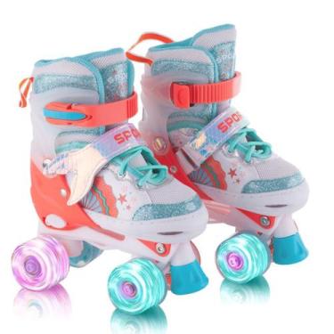 Imagem de Patins Quad De 4 Rodas Infantil Meninas Roxo Com Luz De Led Ajustável 